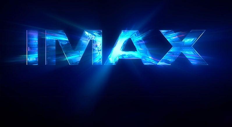 imax logo with rays of blue light shining through