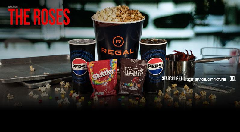 The Roses concessions combo featuring large popcorn, two fountain drinks, and two candy