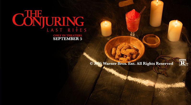 The Conjuring: Last Rites concessions combo featuring churro bites and a red ICEE