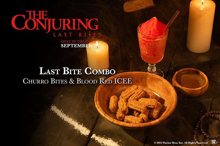 Regal's The Conjuring: Last Rites concession offer featuring churro bites and a red ICEE
