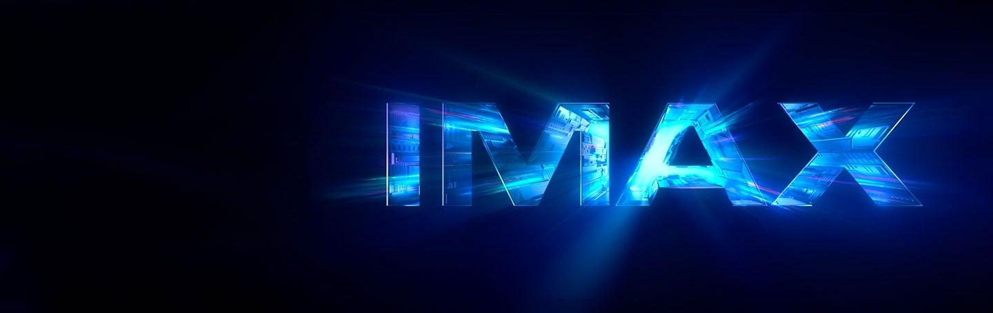 imax logo with rays of blue light shining through