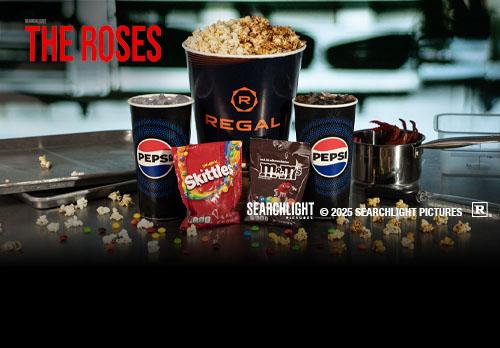 The Roses concessions combo featuring large popcorn, two fountain drinks, and two candy