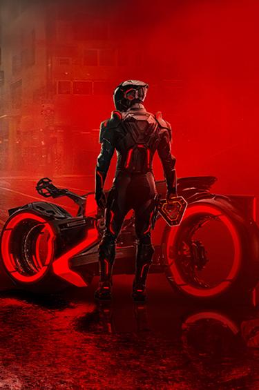 Ares standing next to motorcycle Mobile