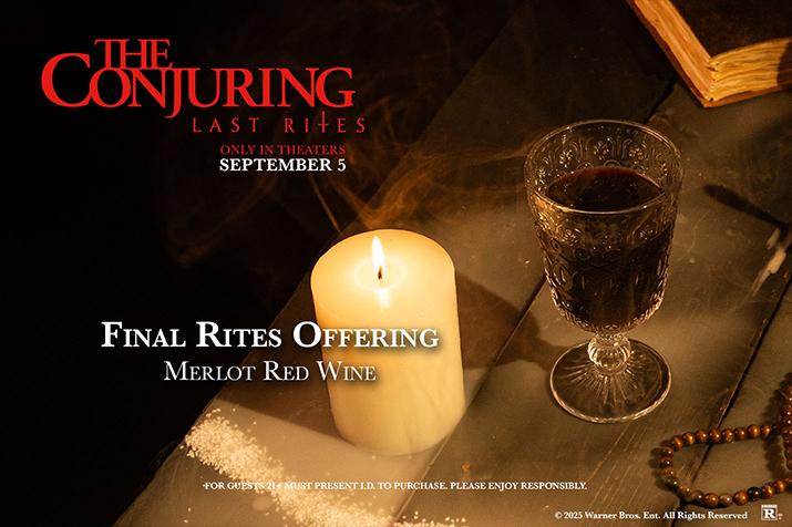The Conjuring: Last rites bar promo featuring merlot red wine