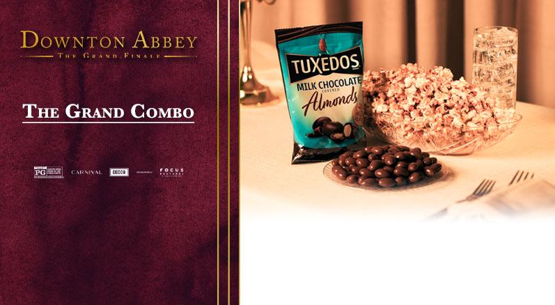 Tuxedo Almonds, Caramel Glaze Popcorn, and a Large Beverage concessions combo